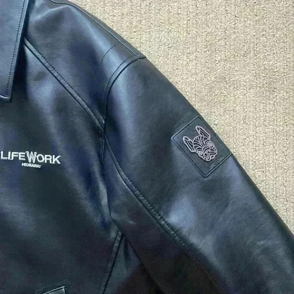 LifeWork Oversized Faux Leather Jacket Black, full length, size L. - Picture 10 of 10